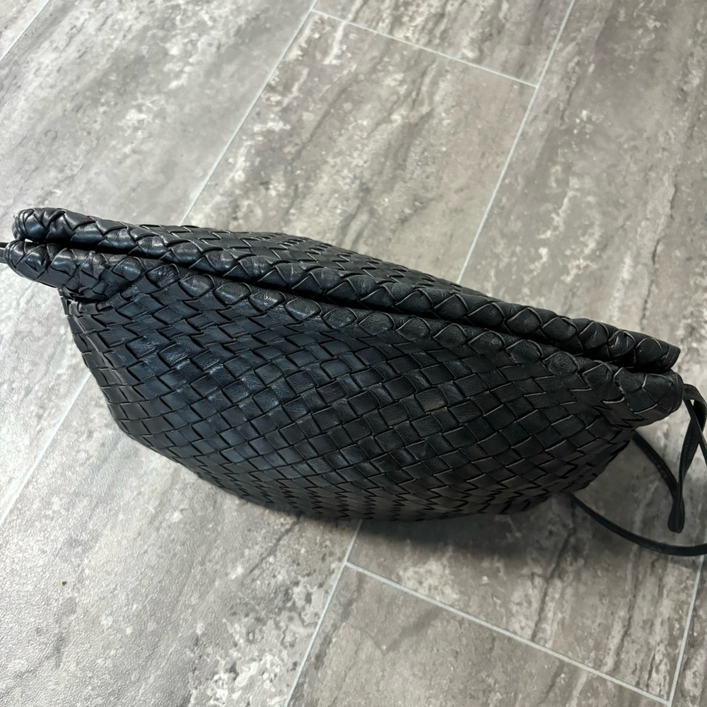 Vtg Bottega Veneta Intrecciato Drawstring Pouch Bag Blk Woven Leather Italy - Picture 9 of 16